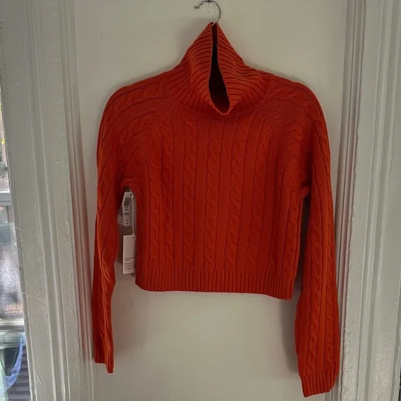 Sunday Best Bold Orange Cable Knit cropped Turtleneck - Picture 1 of 3